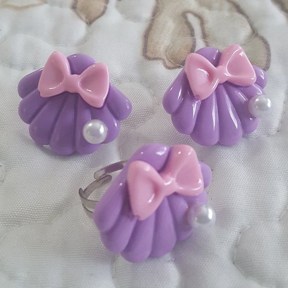 purple yume kawaii seashell earring ring set - Picture 2 of 4